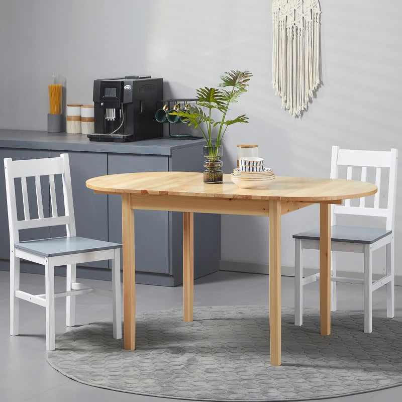 4-6 Person Wooden Drop-Leaf Dining Table - Natural Finish, Space-Saving Design for Small Homes & Apartments