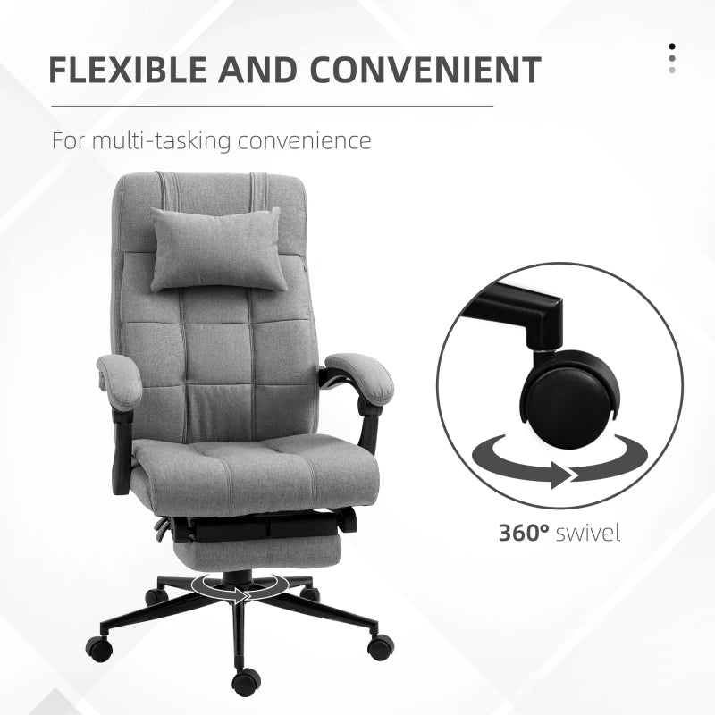 Vinsetto Ergonomic Office Chair with Footrest, Armrests, Lumbar Support & Headrest - Light Grey Comfort for Home & Office