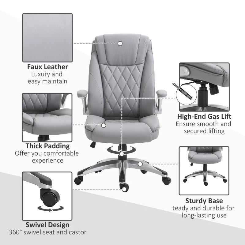 Vinsetto Grey Faux Leather Executive Swivel Office Chair - Ergonomic Design, Adjustable Height, Modern Comfort for Home & Office