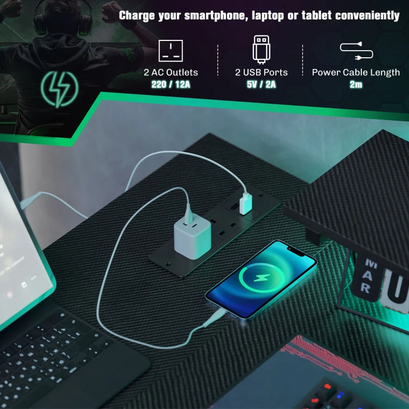 Reversible 'L' LED Light Gaming & Work Desk - Stylish Black Design for Ultimate Comfort and Productivity