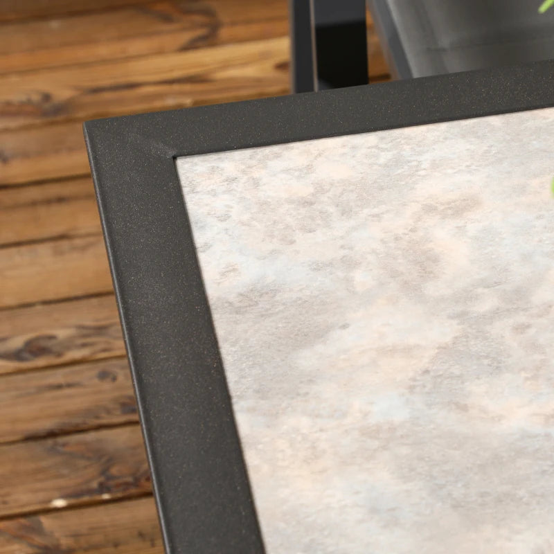 Grey Square Outdoor Dining Table with Parasol Hole - Stone-Grain Effect Top