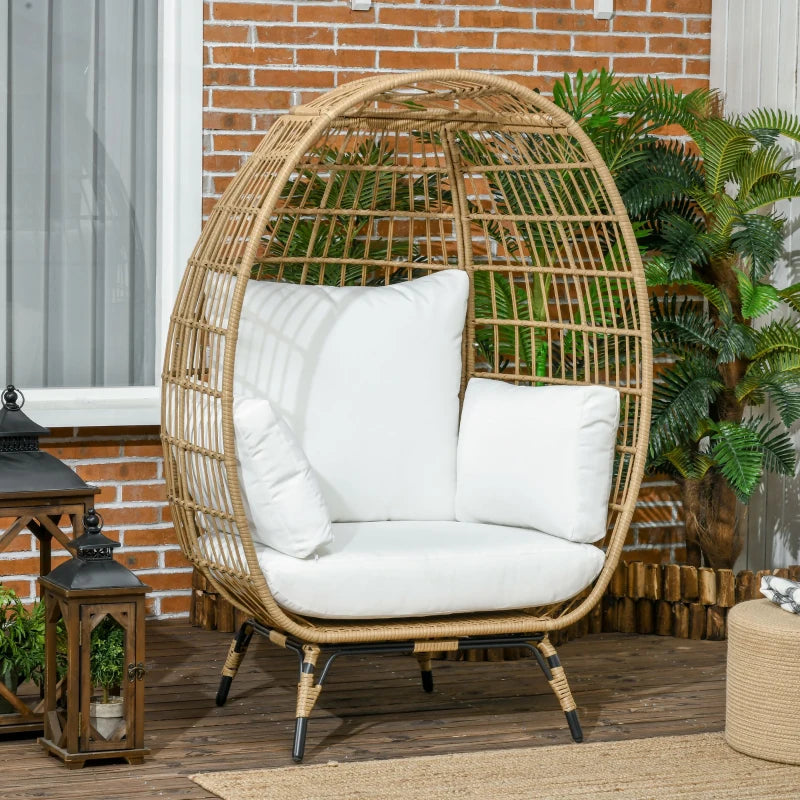 Khaki Rattan Teardrop Egg Chair with Padded Cushions
