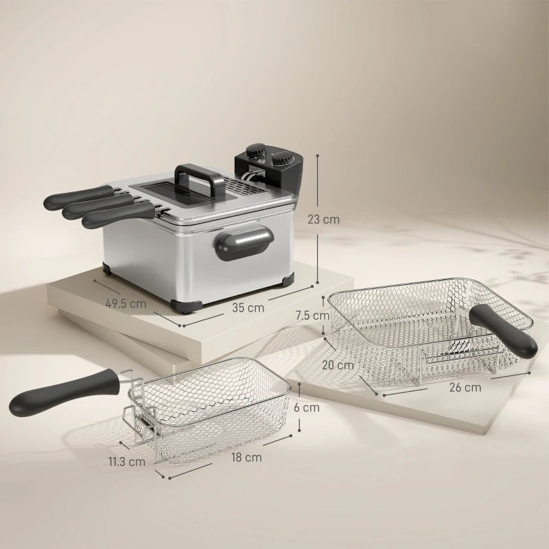 5L Stainless Steel Deep Fat Fryer - 2000W, Adjustable Temp & Timer, Removable Oil Basket, Viewing Window for Perfect Chips & Fried Chicken