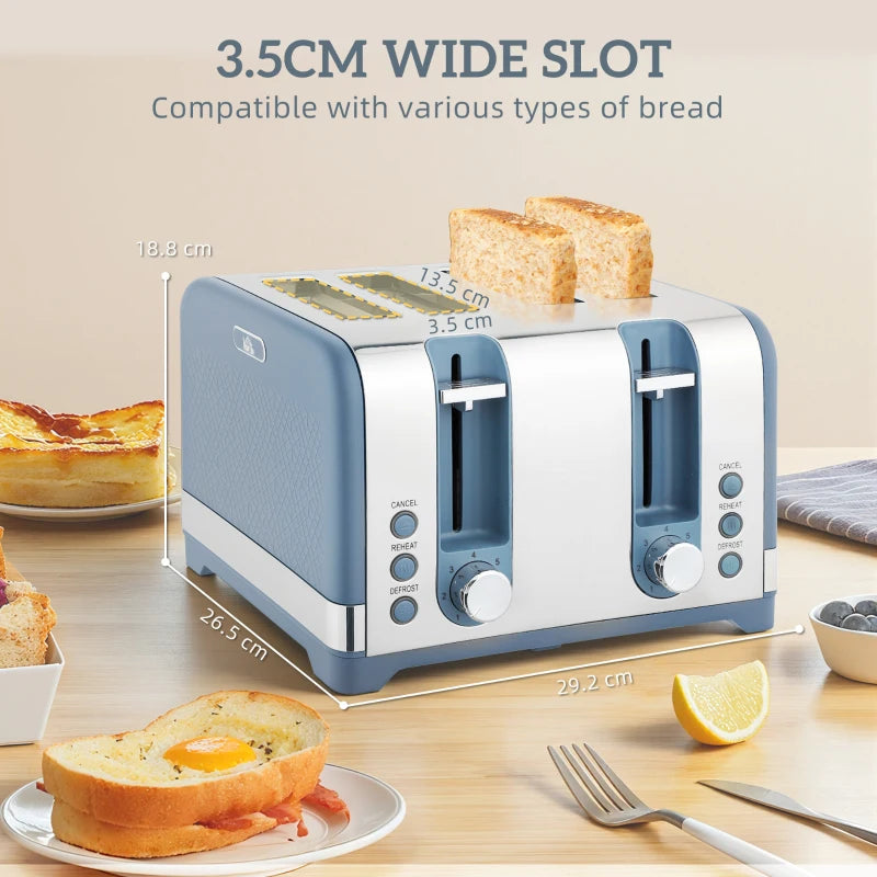 Sleek Blue Textured Kettle & Four-Slice Toaster Set - Modern Kitchen Appliances for Stylish Cooking