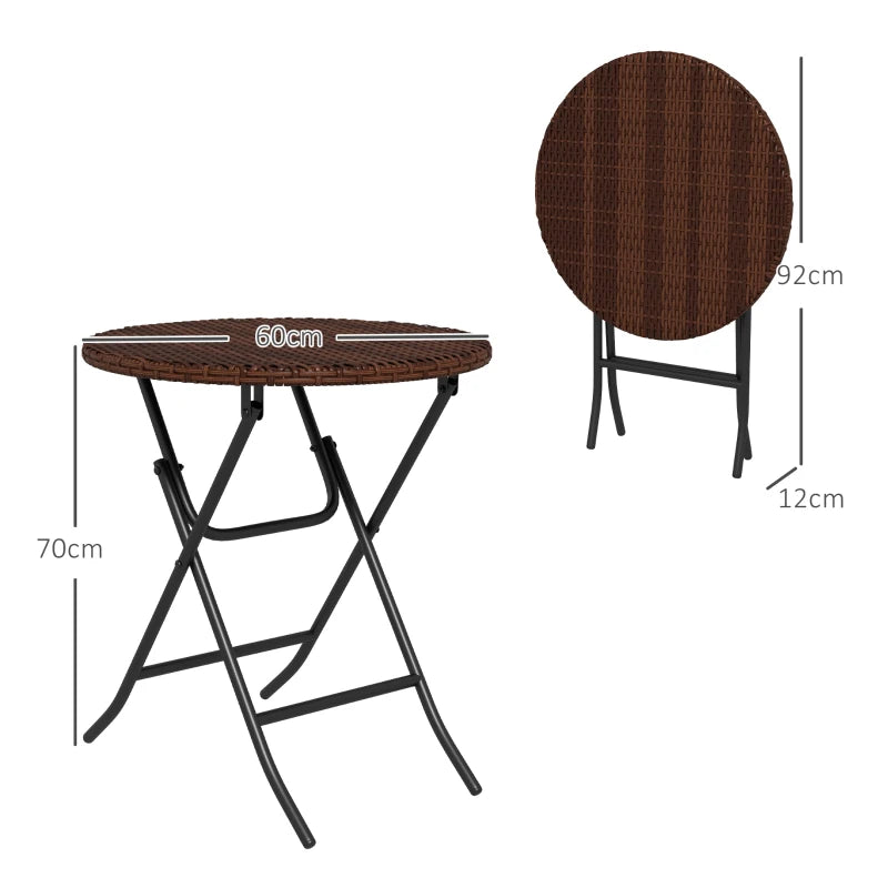 Foldable Rattan Outdoor Coffee Table - Metal Frame, Round Side Table, Mixed Brown