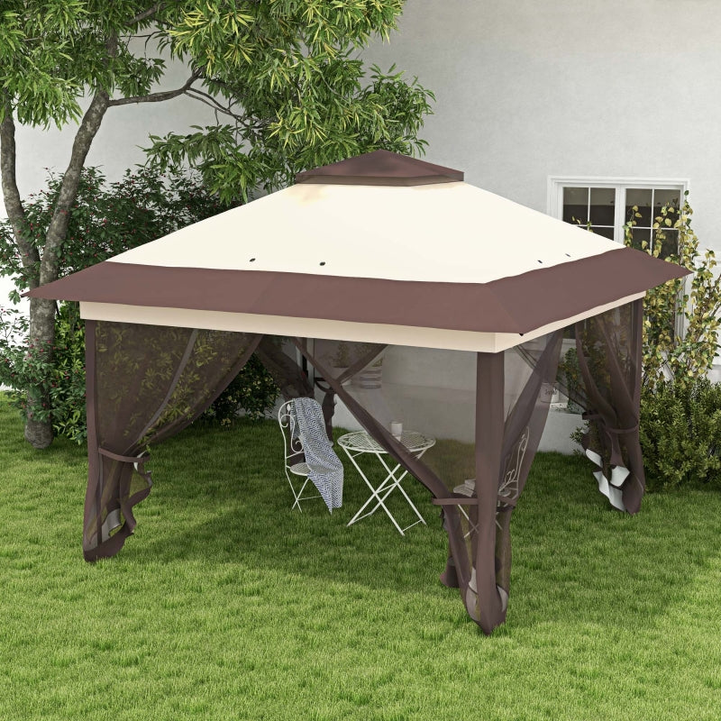 3.6m x 3.6m Khaki Pop Up Gazebo with Netting - Height Adjustable Instant Canopy Party Tent