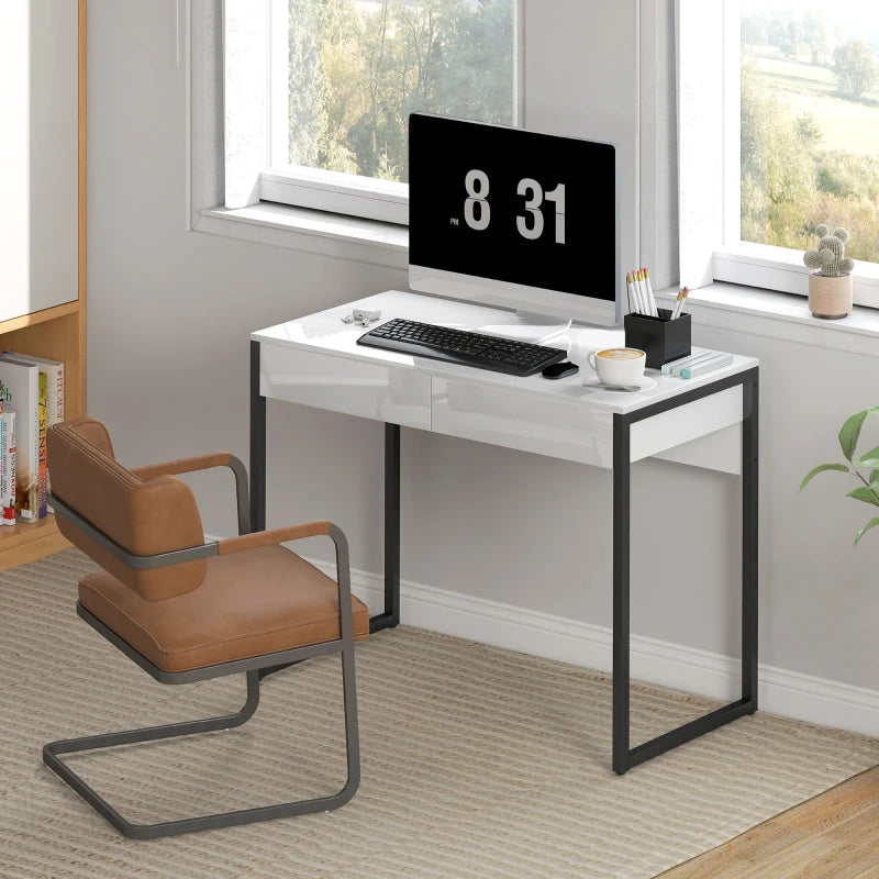 High Gloss White Work Table with Drawers - Modern Design, Durable Surface, Perfect for Home Office or Studio