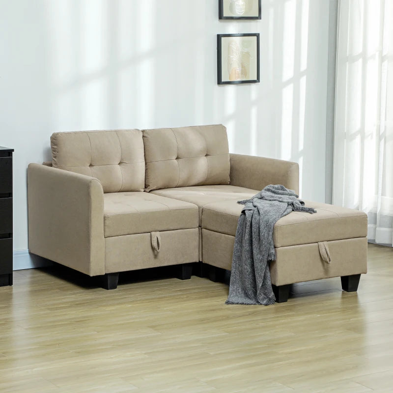 Light Brown 'L' Shape Modular Storage Sofa for Stylish Living Room Organisation