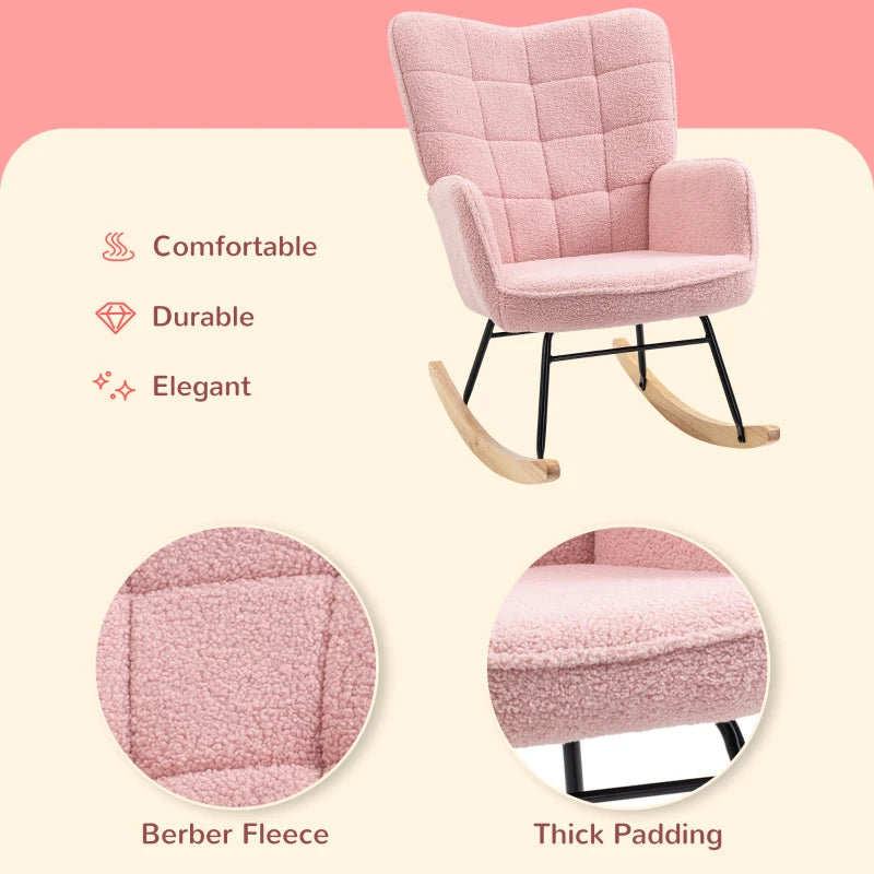Soft Fleece Rocking Wingback Chair in Pink - Comfortable and Stylish Seating for Your Home