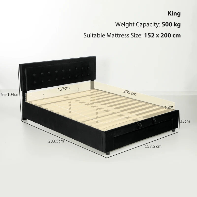 Stylish King Size Black Ottoman Bed Frame with Front Drawer - Space-Saving Storage Solution for Modern Bedrooms