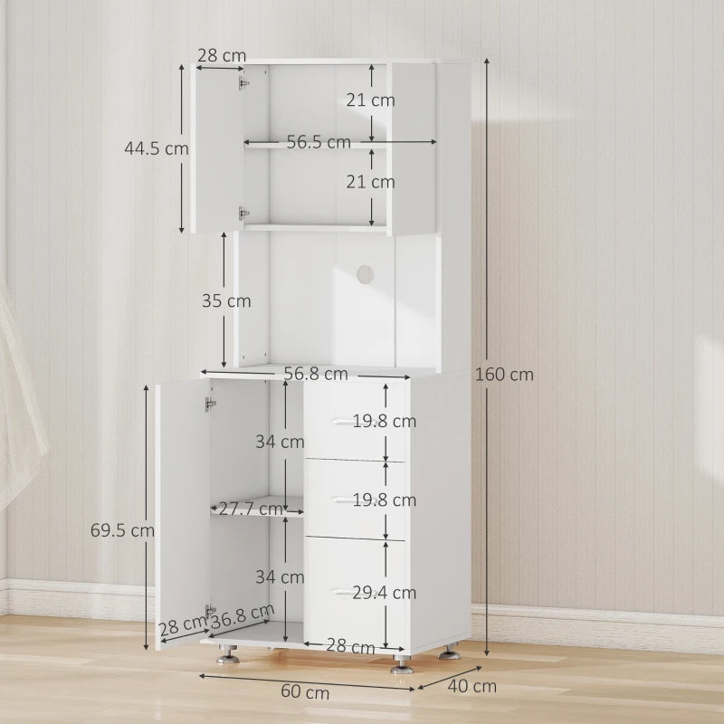 Modern White Kitchen Cupboard with Storage Cabinets, 3 Drawers & Open Countertop - Stylish Living Room Organizer