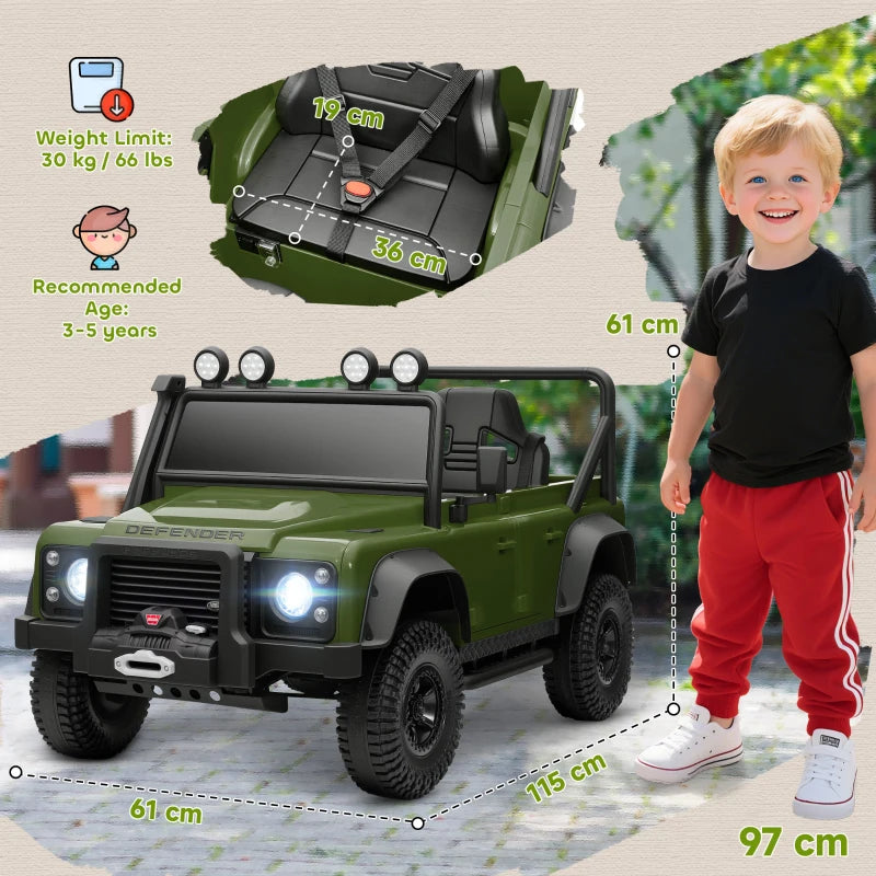 Kids Electric Ride On Car with Remote Control Music Horn LED Lights for Ages 3-5 Green