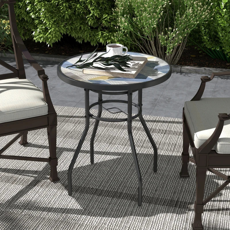 Multicolour Round Garden Table with Glass Printed Top