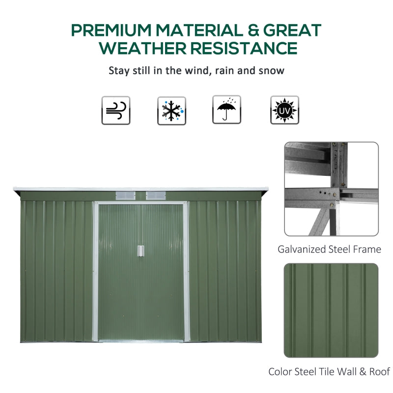 9ft x 4ft Green Shed With Foundation Kit, Ventilation and Double Doors