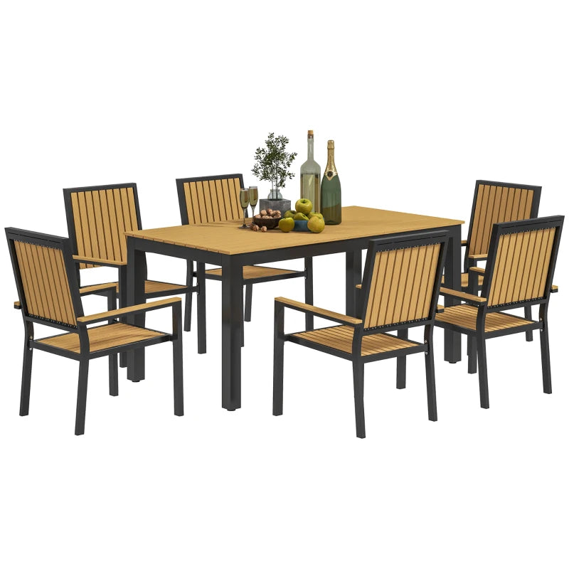 6 Seater Rectangular Garden Dining Set with Stackable Chairs - Aluminium Frame, Wood Plastic Top