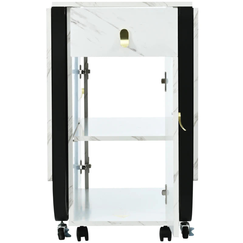 Folding Dining Table with Gold-Plated Handles - 3 Versatile Modes for Learning & Dining - Metal Frame - White/Black