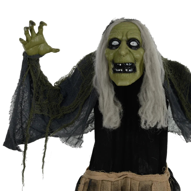 5'2" Hunchback Witch Halloween Animatronic with Glowing Eyes - Spooky Decor for Haunted House & Halloween Parties