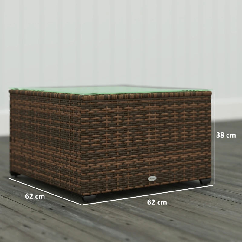 62 x 62cm Brown Glass-Top Rattan Side Table - Stylish Outdoor Furniture