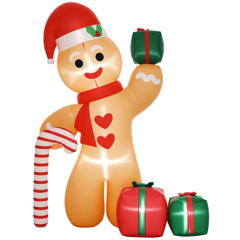 8ft Inflatable Gingerbread Man Christmas Decoration - Giant Holiday Yard Decor for Festive Outdoor Display