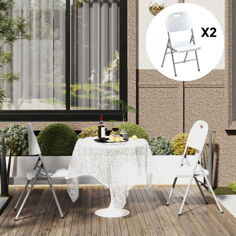 Set of Two White Foldable Outdoor Chairs - Compact Size for Easy Storage
