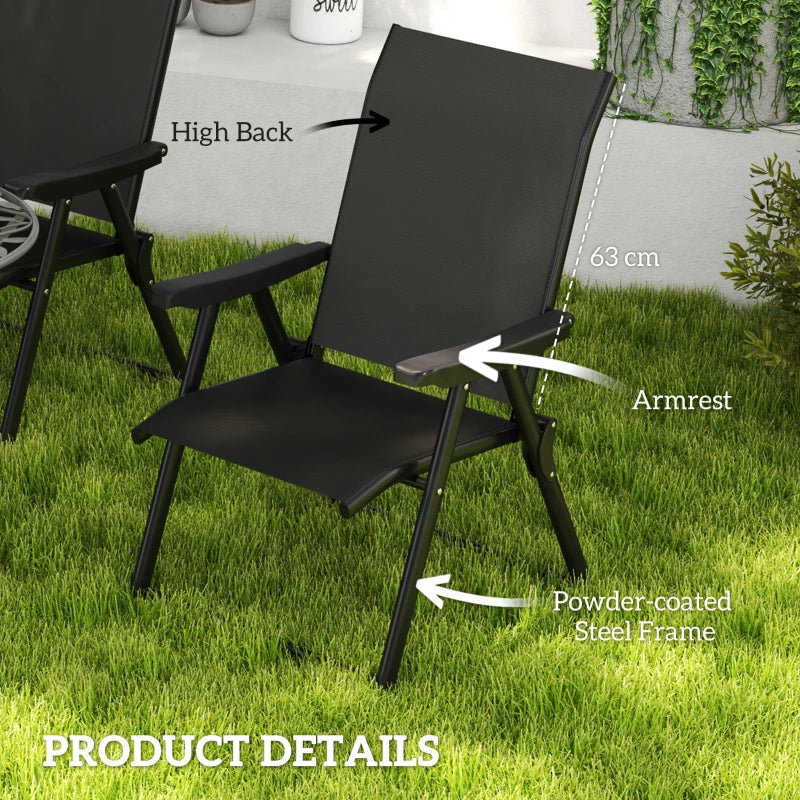 Set of Four Black Folding Outdoor Chairs - Compact Size for Easy Storage