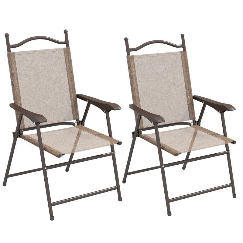Set of 2 Folding Garden Chairs with Mesh Seats - Outdoor Patio Furniture, Brown