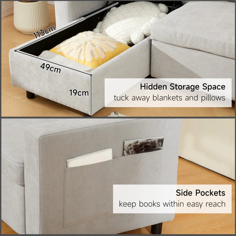 Light Grey L-Shaped Sofa Bed with Storage Solution for Small Spaces