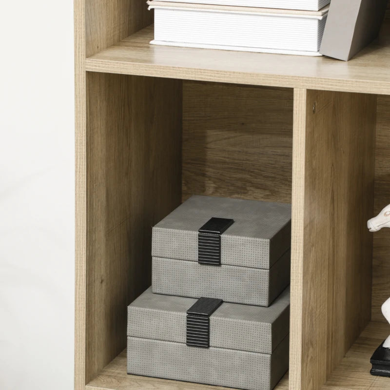 Modern Freestanding Bookcase with Bottom Cabinet & 6 Open Shelves - Stylish Natural & Dark Grey Bookshelf for Home Office & Living Room