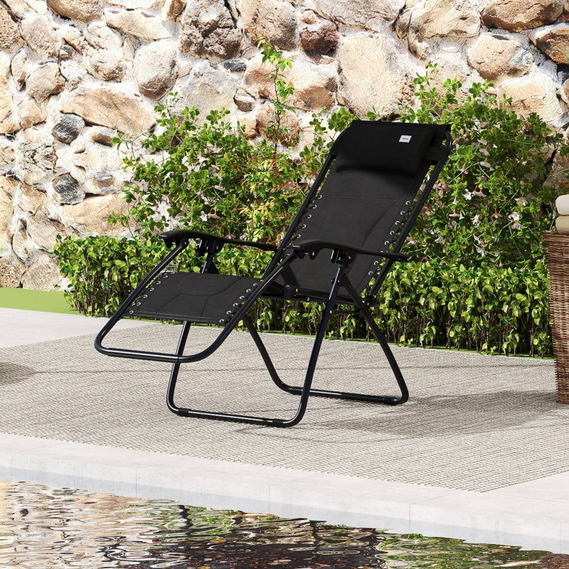 Zero Gravity Lounger Chair - Folding Reclining Patio Chair with Padded Seat, Cup Holder, Soft Cushion and Headrest - Black, Ideal for Poolside and Camping