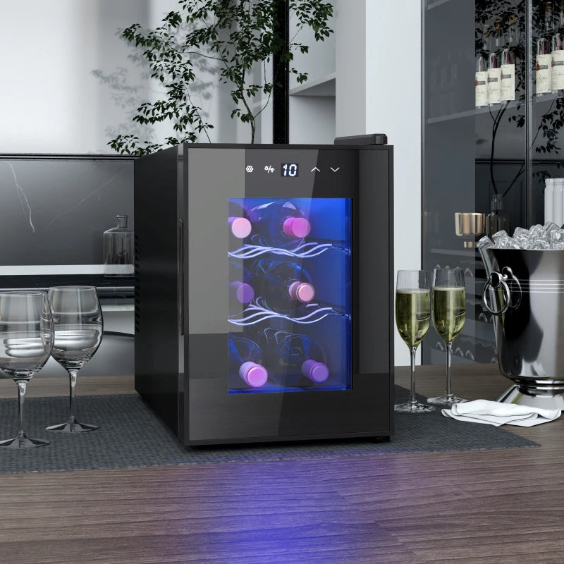 Compact 6-Bottle 8-18 Countertop Wine Fridge - Sleek Black Design for Home & Office Wine Storage