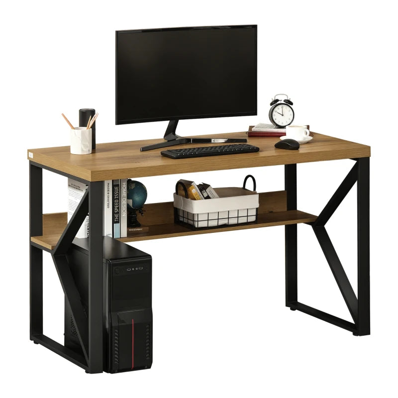 Stylish Computer Desk with Storage Shelf - 120x60x76cm Black Brown Wood Effect Home Office Workstation