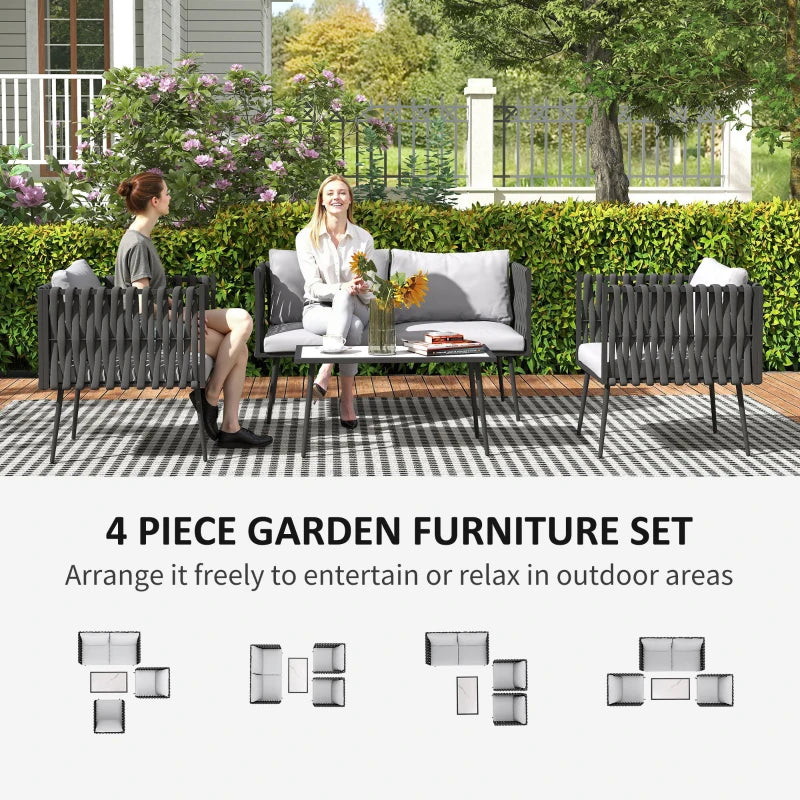 Light Grey 4-Piece Garden Furniture Set with Cushions - Outdoor Patio Seating