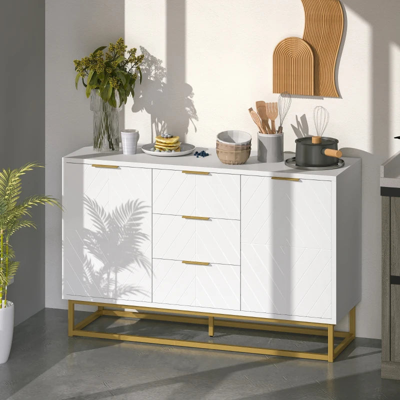 Modern White Sideboard with 3 Drawers & Adjustable Shelves - Stylish Storage Solution for Living Room Furniture