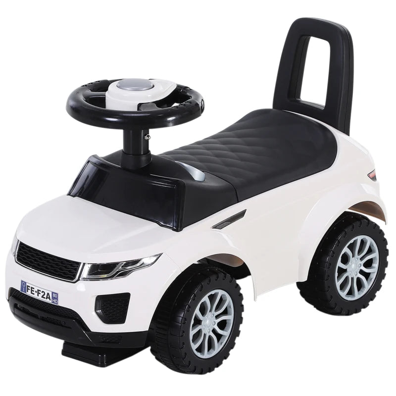 3-in-1 Ride On Car for Toddlers - Foot to Floor Slider with Horn, Steering Wheel, Under Seat Storage, Safe Design - White