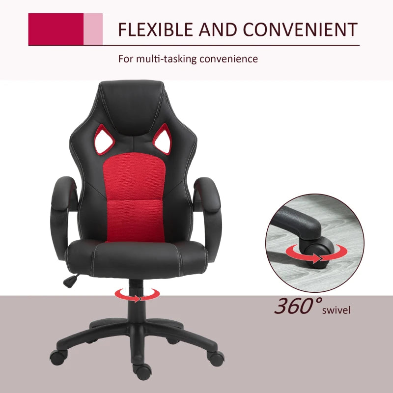 Vinsetto Black Faux Leather Swivel Office Chair with Wheels & Armrests - Ergonomic Computer Desk Chair for Home Office