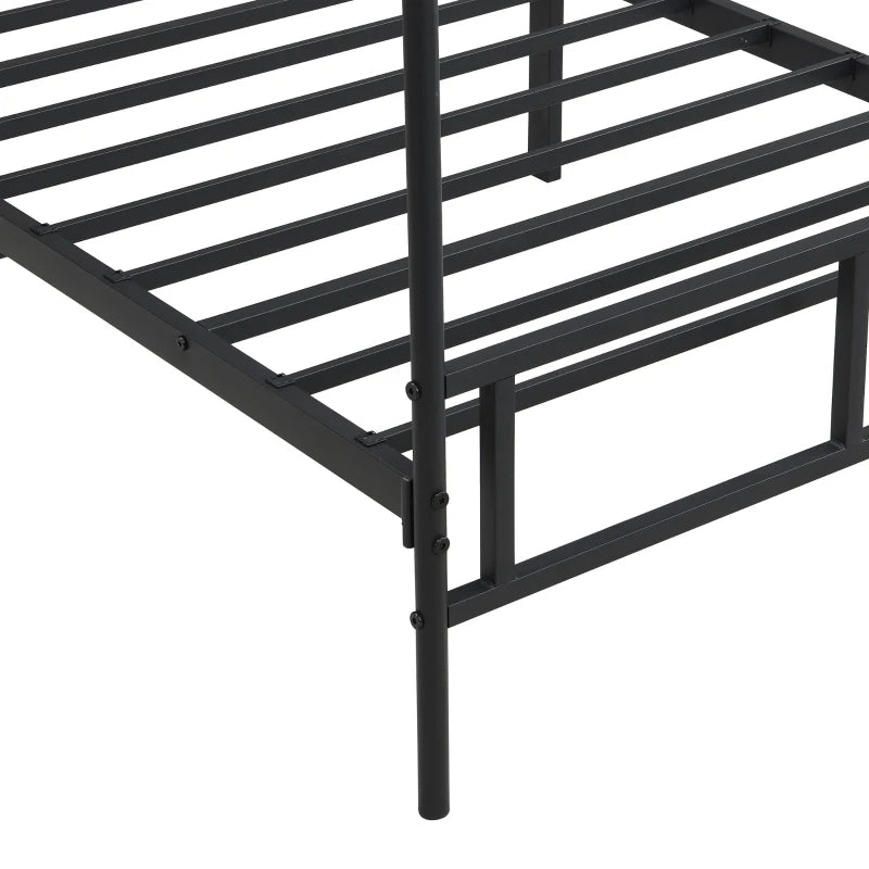 Durable Metal Canopy Bed Frame with Wood Headboard - Easy Self-Installation, Black, 195L x 90.5W x 192H cm