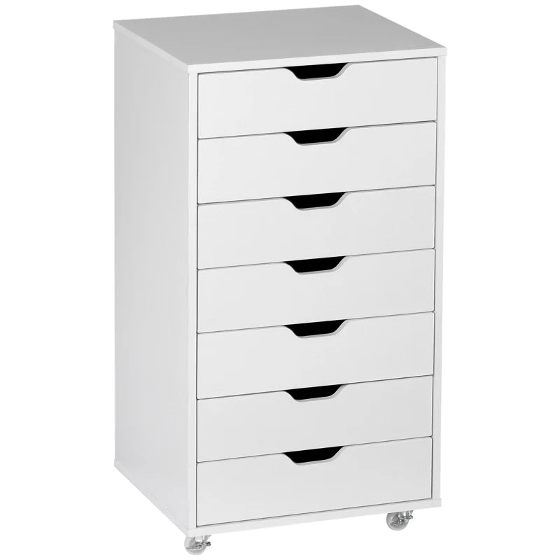 Vinsetto White Seven-Drawer Filing Cabinet on Wheels - Stylish Storage Solution for Home Office Organization