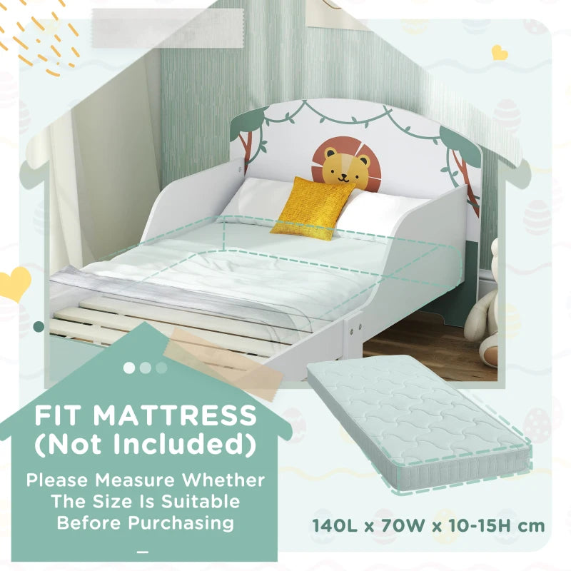 Lion Design Toddler Bed with Storage and Guardrails for Ages 3-8 Fits 140x70cm Mattress Green