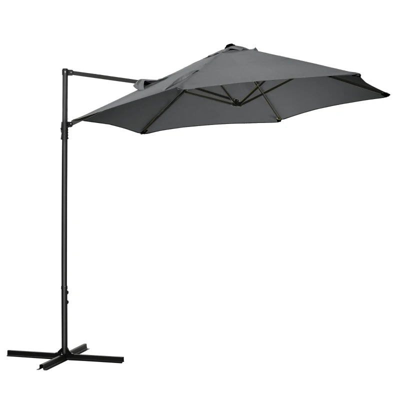 Dark Grey 2.5M Rotating Cantilever Patio Umbrella with Cross Base