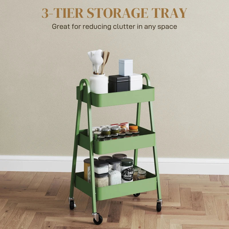 Versatile Three-Tier Green Storage Trolley - Perfect for Organizing Home, Office, or Kitchen - Stylish and Functional Design