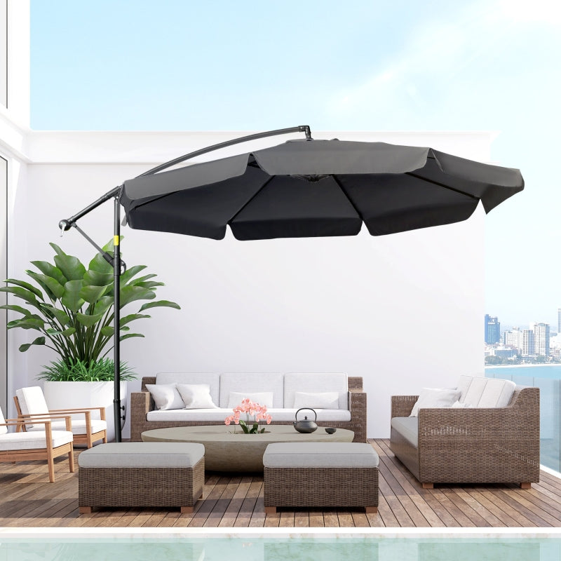 Black 2.7m Cantilever Garden Banana Parasol with Crank Handle
