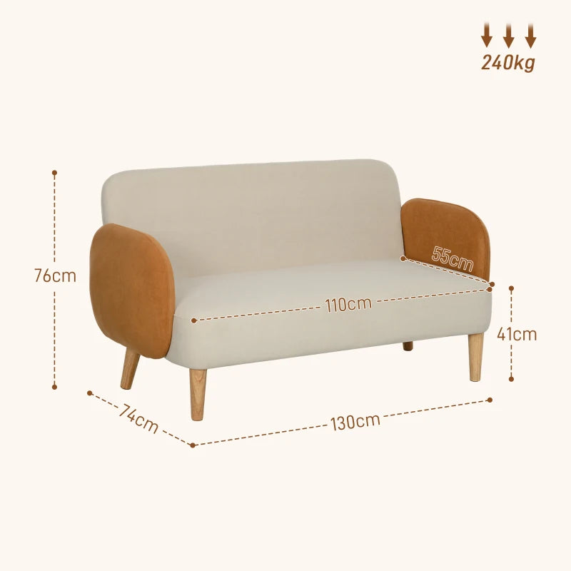 Mid Century Velvet-Feel Two-Seater Sofa in Cream and Orange for Stylish Living Rooms