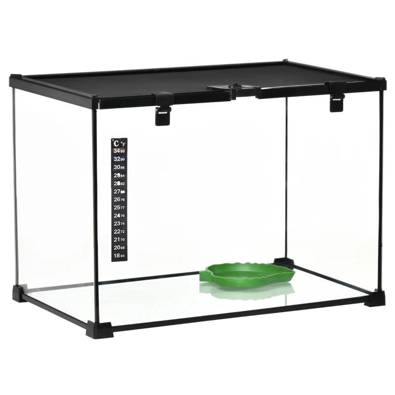 Large Glass Reptile Terrarium 50x30x35cm - Insect Breeding Tank with Thermometer for Lizards, Frogs, Snakes & Spiders