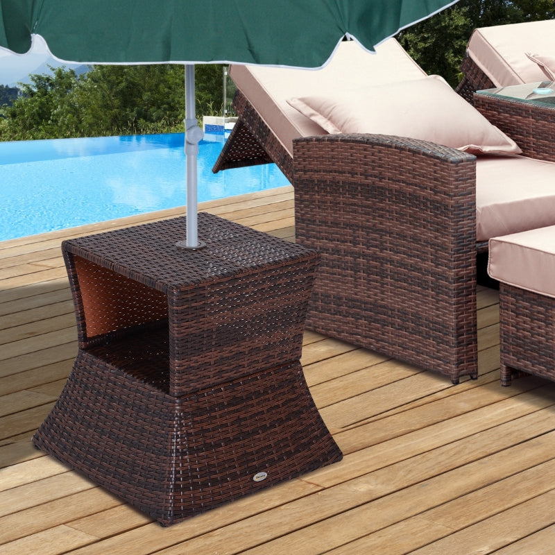 Brown Rattan Wicker Patio Coffee Table with Umbrella Hole