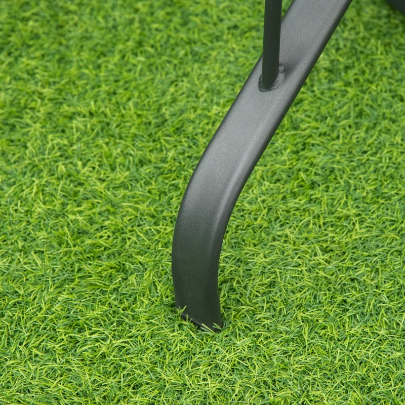 Black Square Outdoor Dining Table with Parasol Hole, Tempered Glass Top, Steel Frame