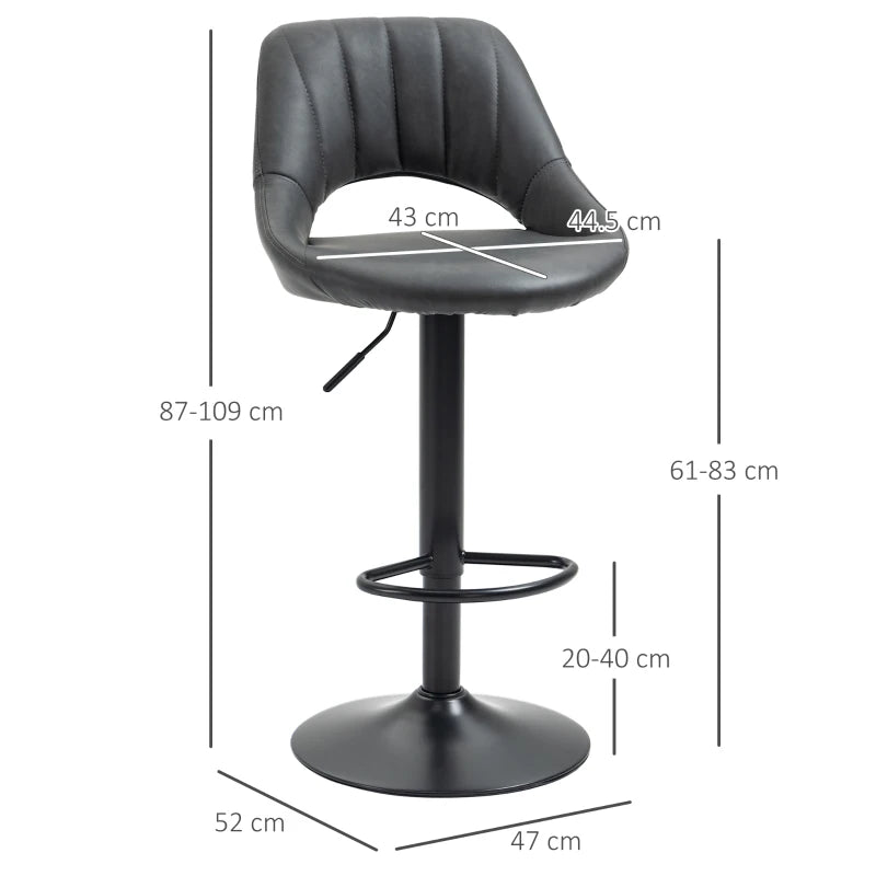 Set of 2 Grey PU Leather Swivel Bar Stools with Backrest & Footrest for Kitchen, Counter & Breakfast Bar