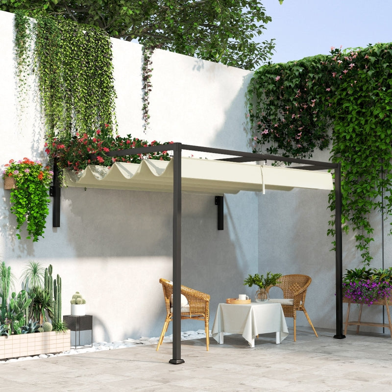 2m x 3m Khaki Lean-To Steel Pergola with Adjustable Canopy