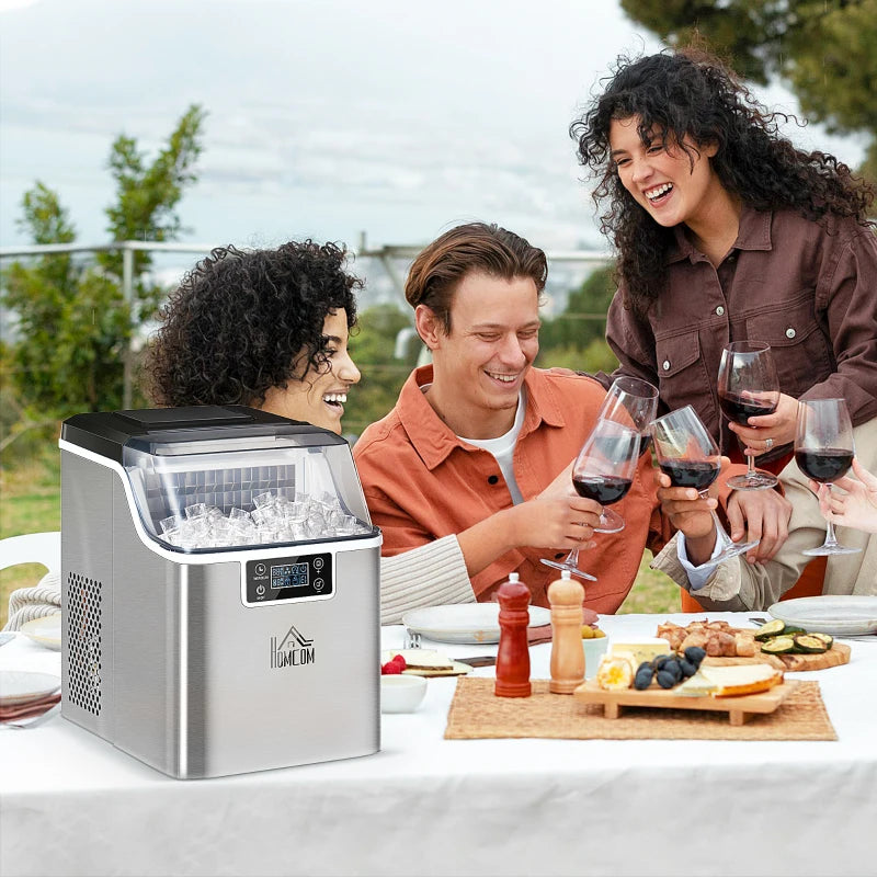 3.2L Compact Ice Maker with LCD Display & Accessories - Sleek Silver-Tone Portable Ice Machine for Home & Parties
