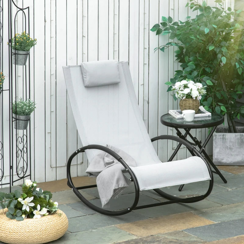 Grey Outdoor Rocking Sun Lounger with Pillow