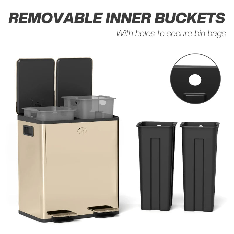 40L Dual Compartment Stainless Steel Trash Bin with Deodoriser Holders - Elegant Gold Tone for Modern Kitchens